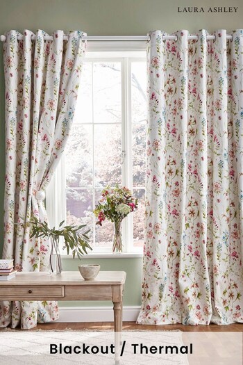 Laura Ashley Crimson Red Wild Meadow Blackout Lined Eyelet Eyelet Blackout/Thermal Curtains (C78476) | £85 - £160