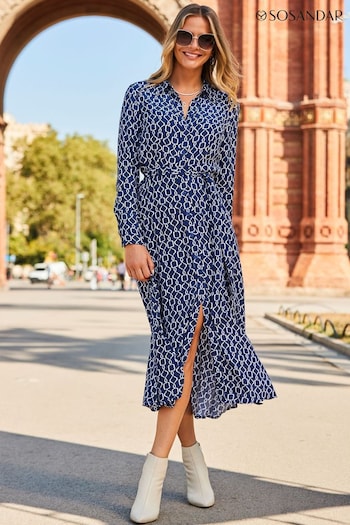 Sosandar Blue Belted Cal Shirt Midaxi Dress (C78531) | £79