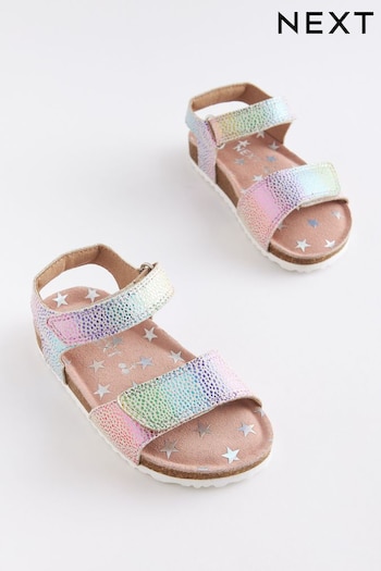 Pink Rainbow Standard Fit (F) Leather Corkbed Sandals (C78631) | £15 - £17