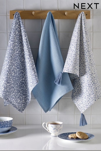 Set of 3 Blue Cordelia Tea Towels (C78793) | £12