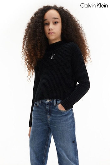 Calvin Klein Girls Chenille Monogram Black Sweater (C78965) | £75