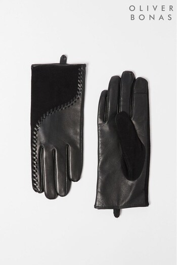 Oliver Bonas Whipstitch Black Leather Gloves (C78998) | £45