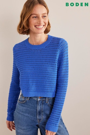 Boden Blue Cropped Crochet Jumper (C79105) | £95