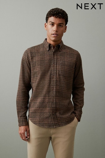 Brown Textured Check Long Sleeve Shirt (C79123) | £35