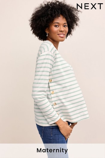 Sage Green Striped Maternity Nursing T-Shirt (C79333) | £24