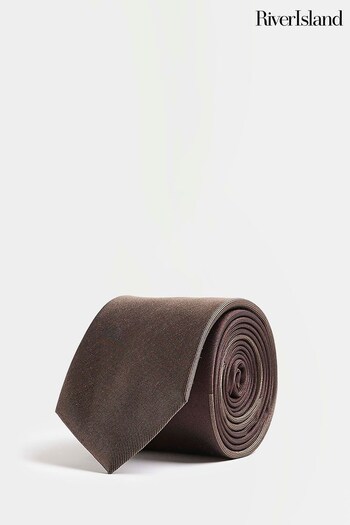 River Island Blocked Boss Silk Brown Tie (C79614) | £22