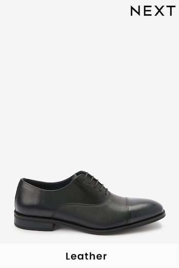 Black Leather Oxford Toe Cap Shoes (C79618) | £39