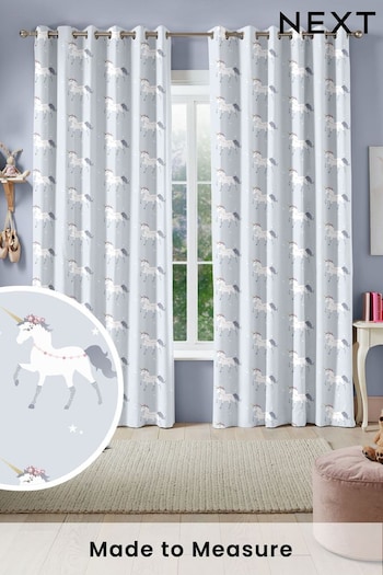Blue Grey Kids Magical Unicorn Made To Measure Curtains (C79620) | £82