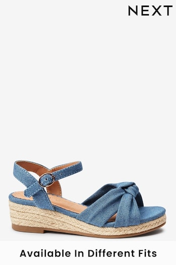 Denim Blue Wide Fit (G) Knot Detail Ankle Strap Wedge Sandals (C79634) | £23 - £30