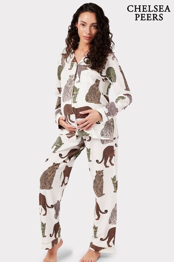 Chelsea Peers Cream Maternity Organic Cotton Giraffe Print Long Pyjama Set (C79733) | £55