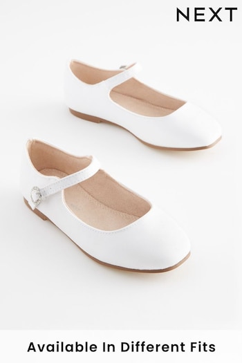 White Satin (Stain Resistant) Wide Fit (G) Square Toe Mary Jane Occasion Asia Shoes (C79838) | £23 - £30