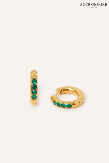 Accessorize Green Stainless Steel Gem Inlay Hoops (C79884) | £25