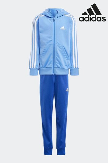 adidas youth Blue Kids Little Essentials 3-Stripes Shiny Tracksuit (C80013) | £35