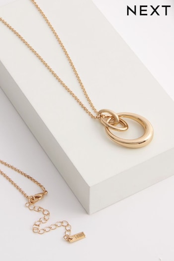 Gold Tone Interlocking Circle Pendant Necklace (C80358) | £10