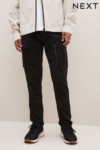 Black Slim Zip Detail Stretch Cargo Trousers (C80394) | £45