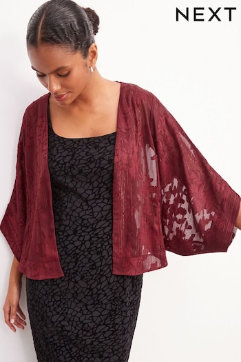 Berry Red Sheer Embroidered Kimono (C80399) | £26