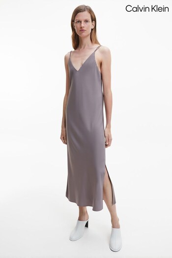 Calvin Klein Recycled Midi Slip Brown Dress (C80422) | £200