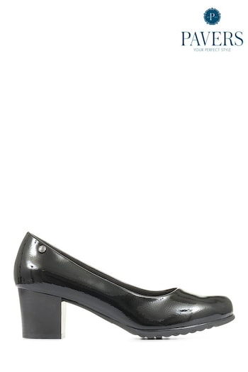 Pavers Block Heeled Black Court Shoes (C80441) | £33