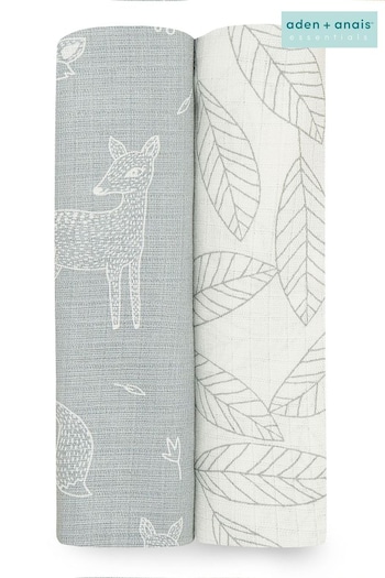 aden + anais Grey Essentials Silky Soft Muslin Blankets 2 Pack Woodsy (C80483) | £22