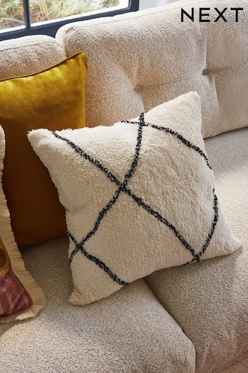 Natural Minimal Geometric 50 x 50cm Berber Cushion (C80488) | £22