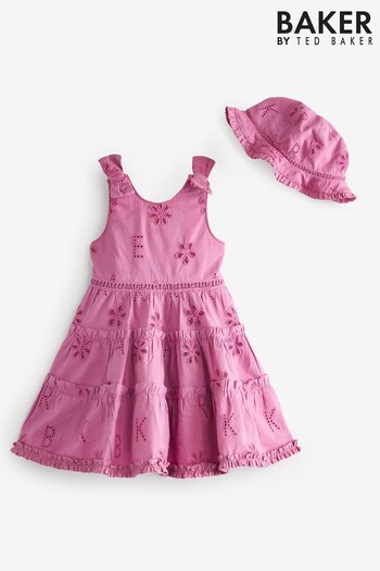 Baker by Ted Baker Pink Broderie Dress and Hat Set (C80829) | £33 - £35