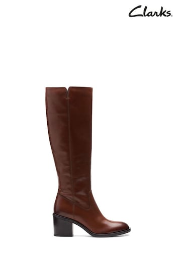 Clarks Dark Tan Brown Leather Valvestino Hi Boots (C80901) | £180