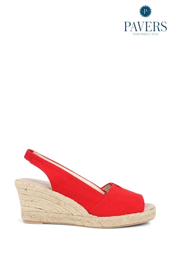 Pavers Red Peep Toe Wedge Sandals 3BK (C80989) | £35
