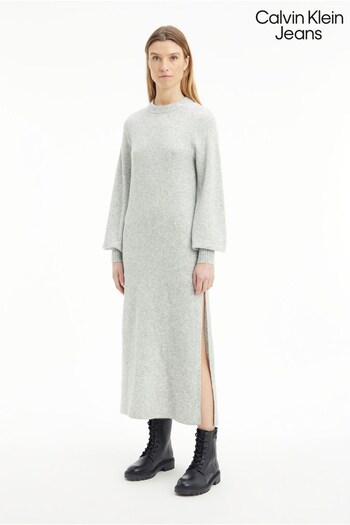 Calvin Klein Jeans Grey Fluffy Yarn Jumper Dress (C81010) | £140