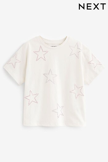 Ecru White Rhinestone Star T-Shirt (3-16yrs) (C81108) | £11 - £16