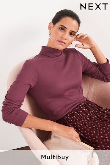 Berry Red Long Sleeve Ribbed Roll Neck Top (C81199) | £13.50