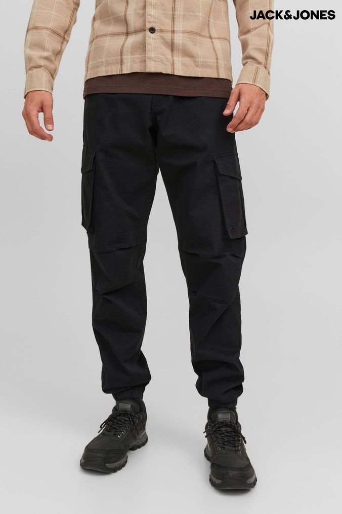 Jack & Jones Men's Kane Cuffed Cargo Loose Trousers, Black | eBay