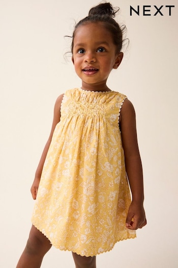 Yellow Floral Shirred Cotton gucci Dress (3mths-8yrs) (C81683) | £15 - £21