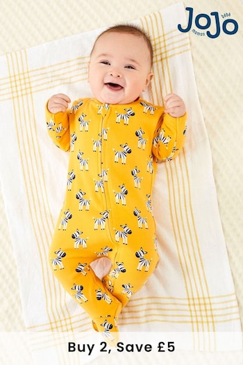 JoJo Maman Bébé Yellow Zebra Print Zip Cotton FULL Sleepsuit (C81786) | £20