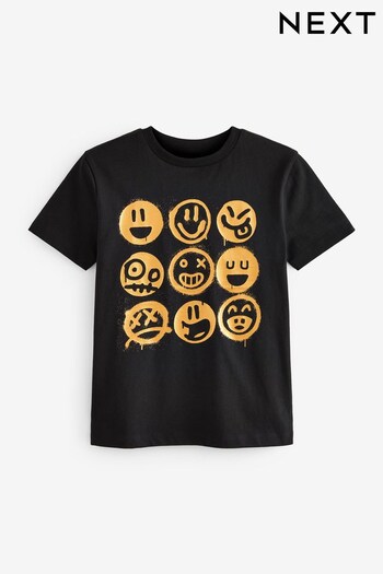 Black/Gold Smile Short Sleeve Graphic T-Shirt (3-16yrs) (C82077) | £5 - £10