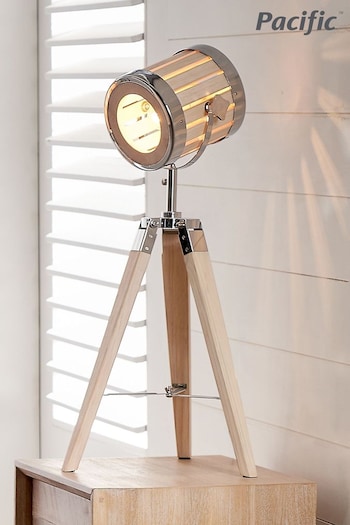 Pacific Natural Wood And Silver Tripod Table Lamp (C82171) | £90