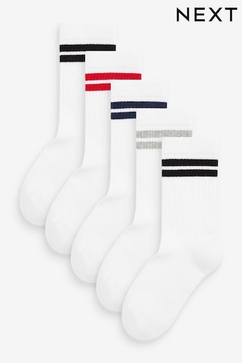 White/Blue/Red 5 Pack Cushioned Footbed Cotton Rich Ribbed Socks (C82221) | £7 - £10