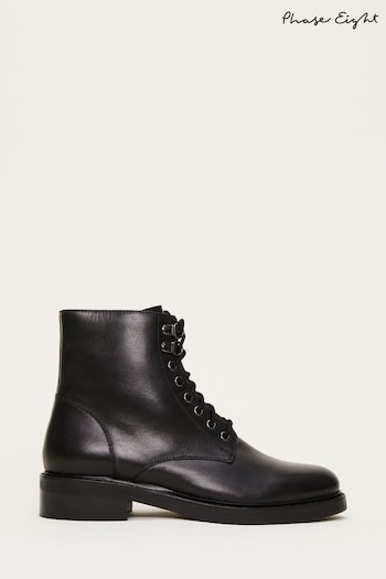 Phase Eight Lace Up Flat Black Boots (C82239) | £149