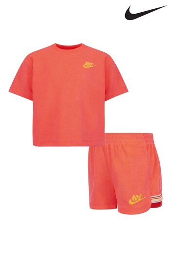 Nike Coral Pink Little Kids Terry T-Shirt and Shorts Set (C82247) | £36