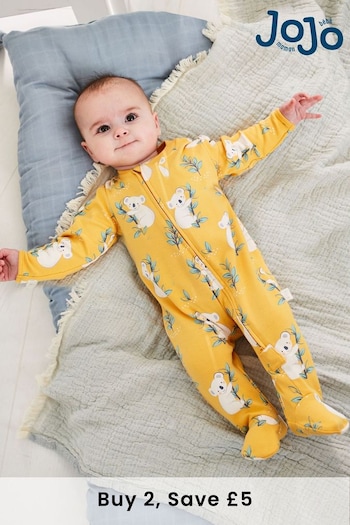 JoJo Maman Bébé Yellow Koala Print Zip Cotton Baby Sleepsuit (C82309) | £20