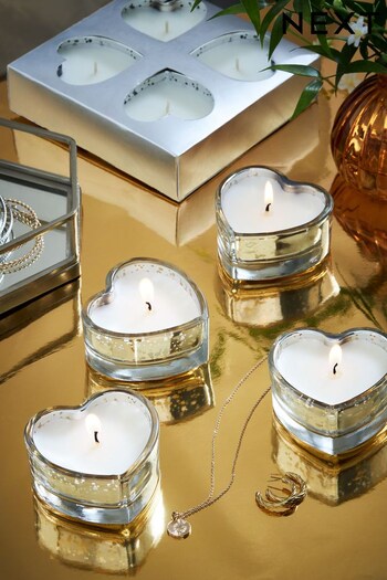 Set of 4 Silver Sparkling Neroli Heart Candles (C82432) | £12