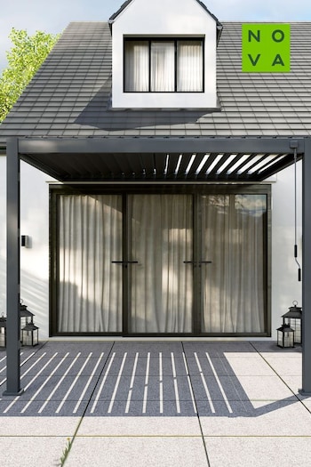 Nova Outdoor Living Grey Titan 3m x 3m Square Aluminium 3 x 3m Wall Mounted Pergola (C82636) | £2,000