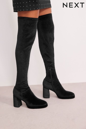 Black Forever Comfort® Sock Platform Over The Knee Boots (C82763) | £69