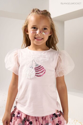 Angel & Rocket Pink Elodie Embellished Puff Sleeve T-Shirt (C82885) | £16 - £20