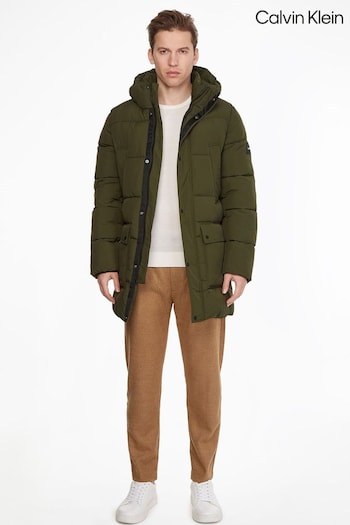 Calvin Klein Green Crinkle Nylon Longlength Puffer Jacket (C82977) | £350