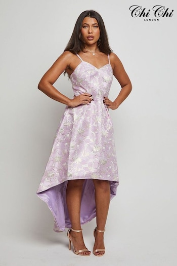 Chi Chi London Purple Cami Floral Jacquard Dip Hem Dress (C82994) | £95