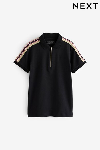 Black Arm Tape Short Sleeve Zip Neck Polo Shirt (3-16yrs) (C83075) | £12 - £18