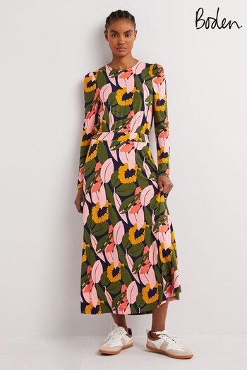 Boden Green Puff Sleeve Jersey Midi Dress (C83091) | £85