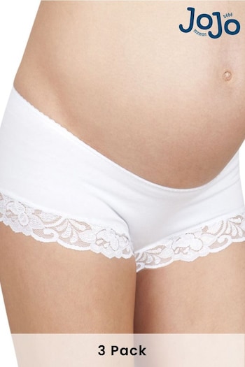 JoJo Maman Bébé White 3-Pack Lace Trim Maternity Shorts floral-print (C83109) | £15