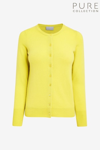 Pure Collection Yellow Crew Neck Cashmere Cardigan (C83176) | £140