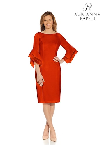 Adrianna Papell Red Knit Crepe Tiered Sleeve Dress (C83452) | £139